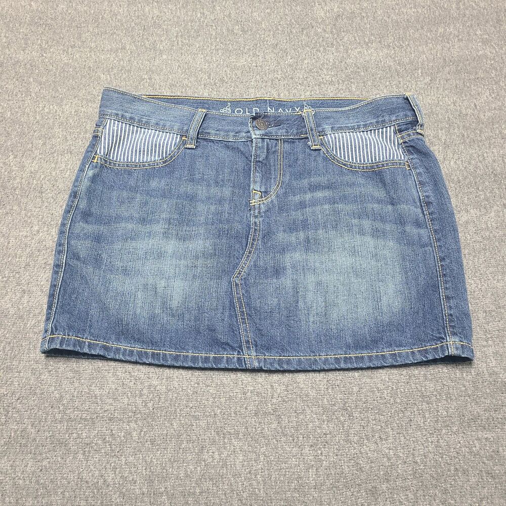 Old Navy Denim Skirt Blue Striped Pockets A Line Size 4
